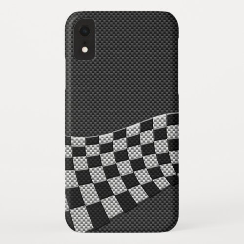 Carbon Fiber Style Checkered Racing Flag Wave iPhone XR Case