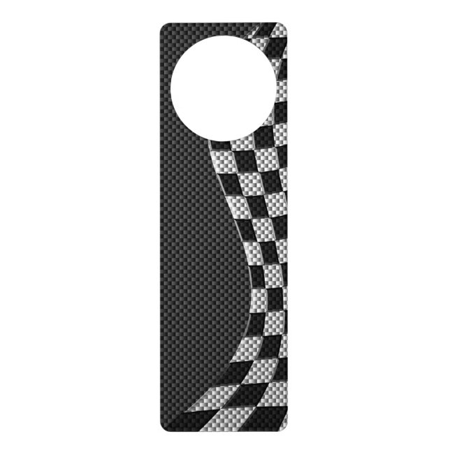 Carbon Fiber Style Checkered Racing Flag Wave Door Hanger (Front)