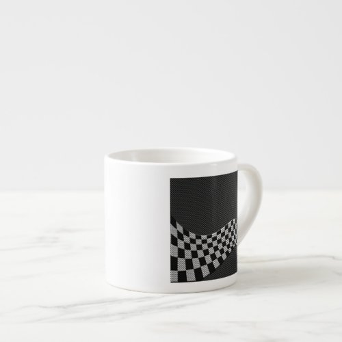 Carbon Fiber Style Checkered Racing Flag Wave Espresso Cup