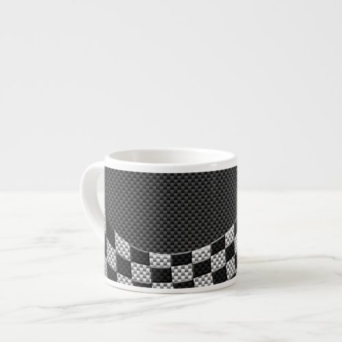Carbon Fiber Style Checkered Racing Flag Wave Espresso Cup