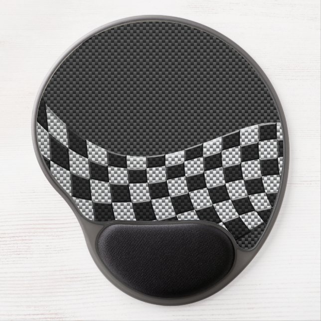 Carbon Fiber Style Checkered Racing Flag Wave Gel Mouse Pad (Front)