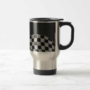 Carbon Fiber Style Checkered Racing Flag Wave Travel Mug