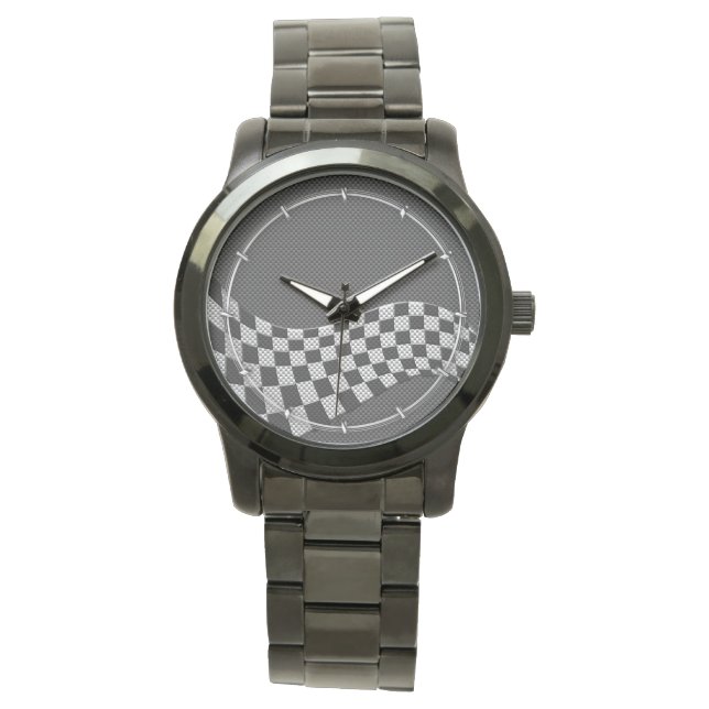 Carbon Fiber Style Checkered Racing Flag Wave Watch (Front)