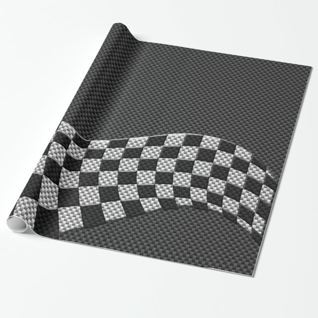 Carbon Fiber Style Checkered Racing Flag Wave Wrapping Paper (Unrolled)