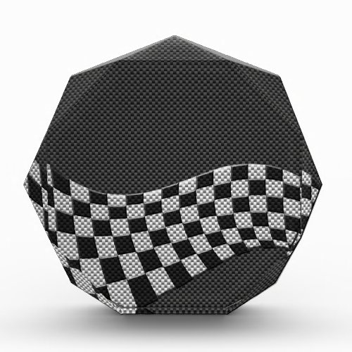 Carbon Fiber Style Racing Flag Checkers Wave Print Acrylic Award