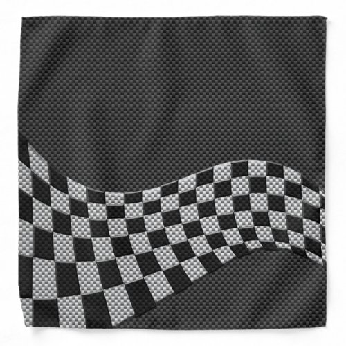 Carbon Fiber Style Racing Flag Checkers Wave Print Bandana