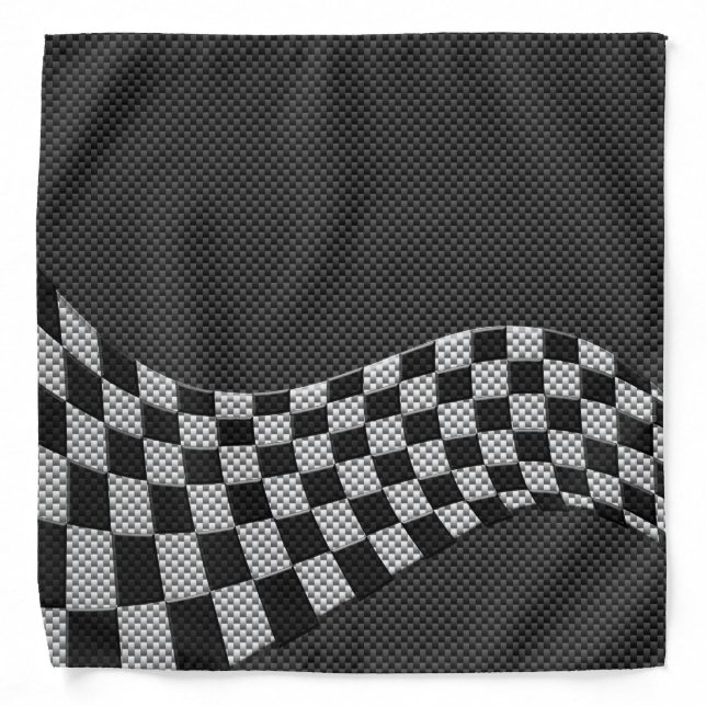 Carbon Fiber Style Racing Flag Checkers Wave Print Bandana (Front)