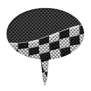Carbon Fiber Style Racing Flag Checkers Wave Print Cake Topper