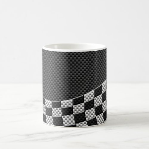 Carbon Fiber Style Racing Flag Checkers Wave Print Coffee Mug
