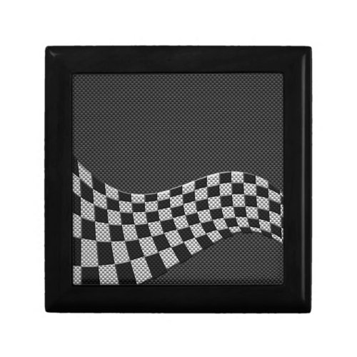 Carbon Fiber Style Racing Flag Checkers Wave Print Jewelry Box