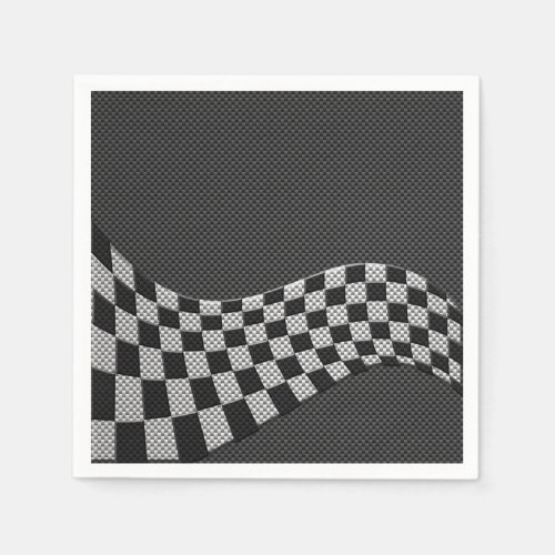 Carbon Fiber Style Racing Flag Checkers Wave Print Napkins