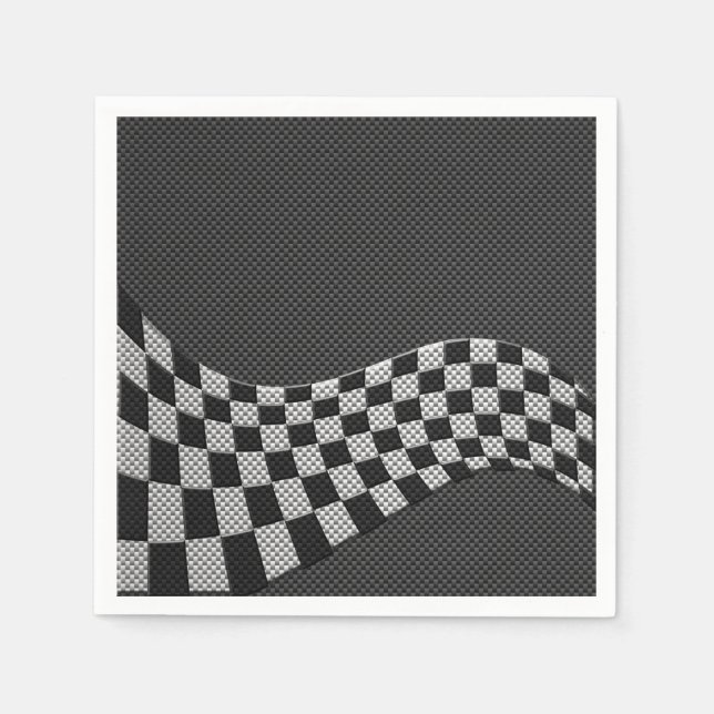 Carbon Fiber Style Racing Flag Checkers Wave Print Napkins (Front)