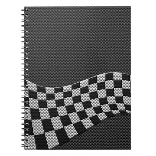 Carbon Fiber Style Racing Flag Checkers Wave Print Notebook
