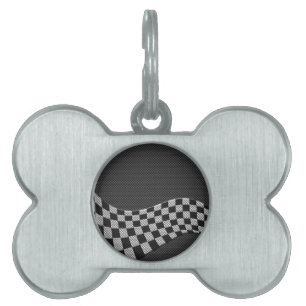 Carbon Fiber Style Racing Flag Checkers Wave Print Pet ID Tag