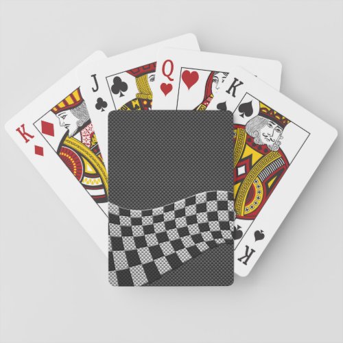 Carbon Fiber Style Racing Flag Checkers Wave Print Poker Cards