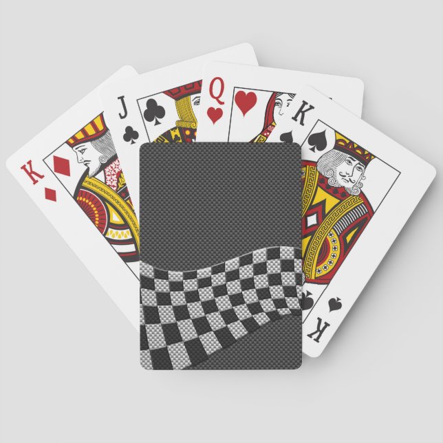 Carbon Fiber Style Racing Flag Checkers Wave Print Poker Cards (Back)