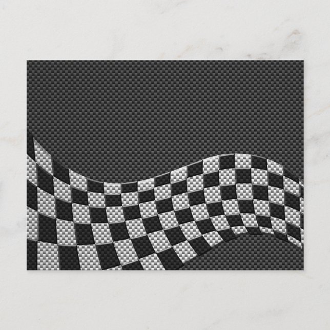 Carbon Fiber Style Racing Flag Checkers Wave Print Postcard (Front)