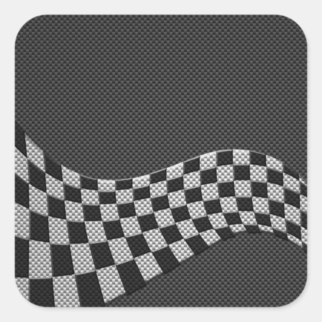 Carbon Fiber Style Racing Flag Checkers Wave Print Square Sticker (Front)