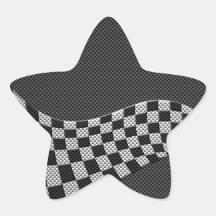 Carbon Fiber Style Racing Flag Checkers Wave Print Star Sticker