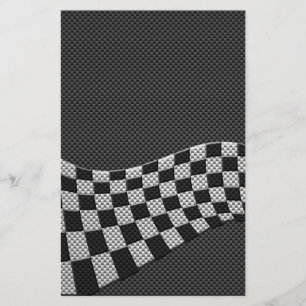 Carbon Fiber Style Racing Flag Checkers Wave Print Stationery
