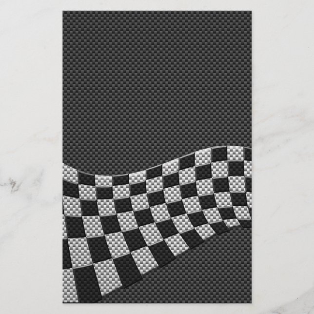 Carbon Fiber Style Racing Flag Checkers Wave Print Stationery (Front)