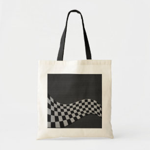 Carbon Fiber Style Racing Flag Checkers Wave Print Tote Bag