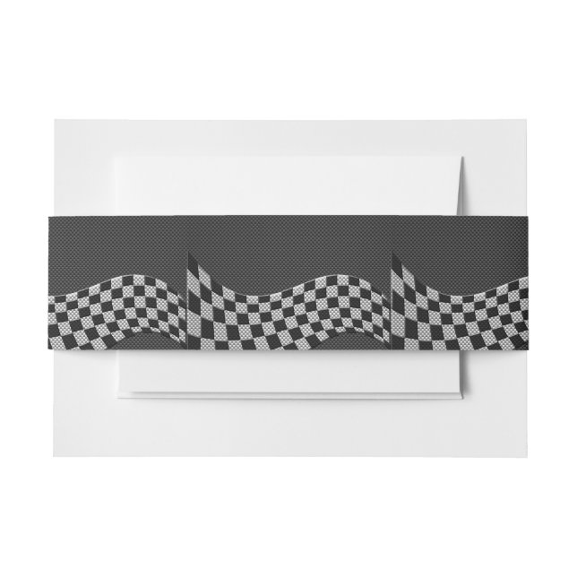 Carbon Fiber Style Racing Flag Wave Decor Invitation Belly Band (Front Example)