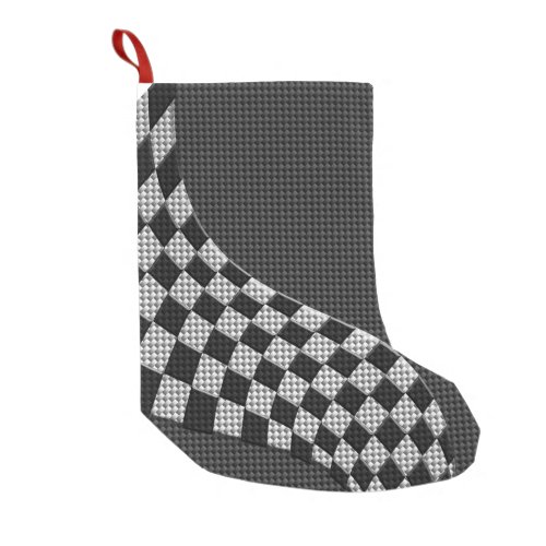 Carbon Fiber Style Racing Flag Wave Decor Small Christmas Stocking