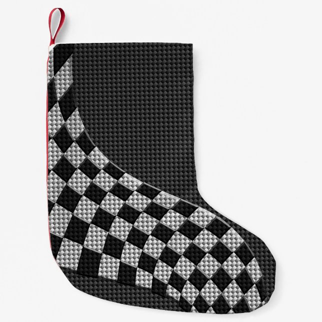 Carbon Fiber Style Racing Flag Wave Decor Small Christmas Stocking (Front)