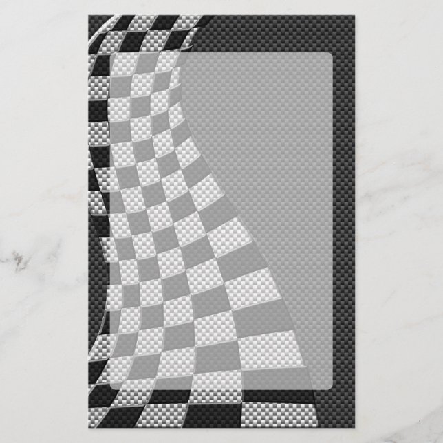 Carbon Fiber Style Racing Flag Wave Decor Stationery (Front)