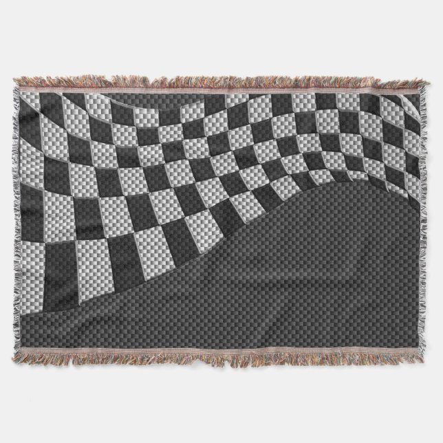 Carbon Fiber Style Racing Flag Wave Decor Throw Blanket (Front)