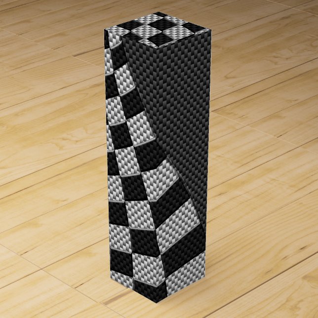 Carbon Fiber Style Racing Flag Wave Decor Wine Box (Front)