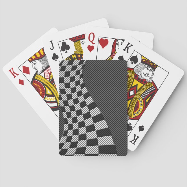 Carbon Fiber Style Racing Flag Wave Print Poker Cards (Back)