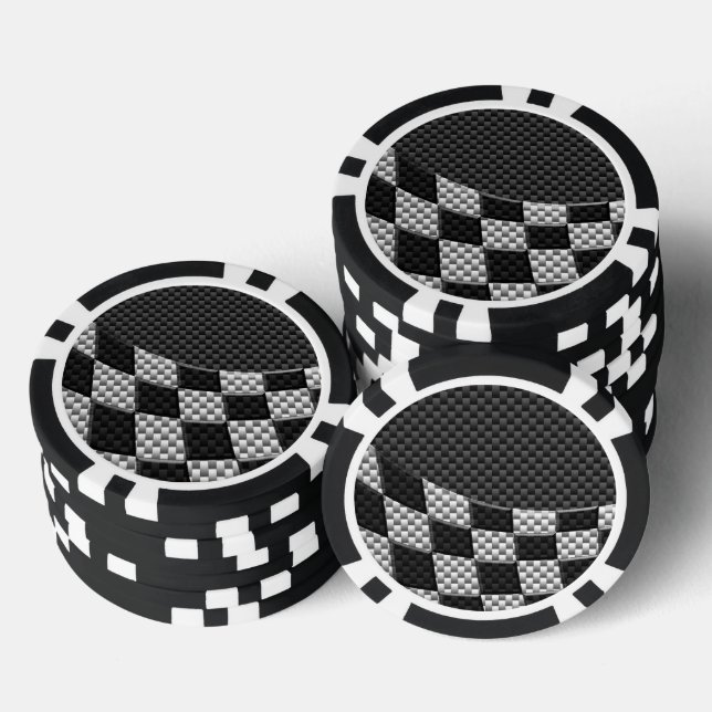 Carbon Fiber Style Racing Flag Wave Print Poker Chips (Stack)