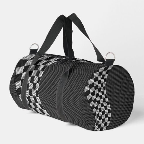 Carbon Fibre Style Chequered Racing Flag Wave Duffle Bag