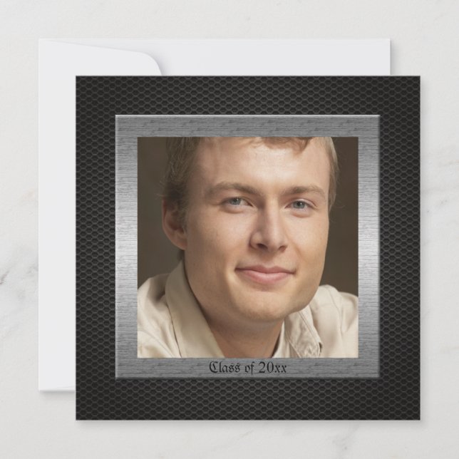 Carbon metallic graduation party announcement (Front)