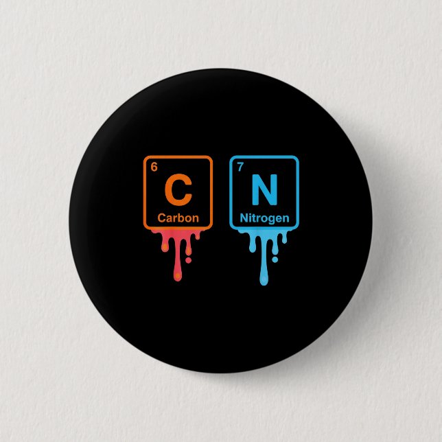 Carbon Nitrogen Science Design Fun Chemistry Lover Button (Front)