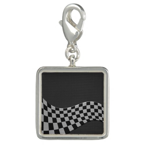 Carbon Style Racing Flag Wave Decor Charm