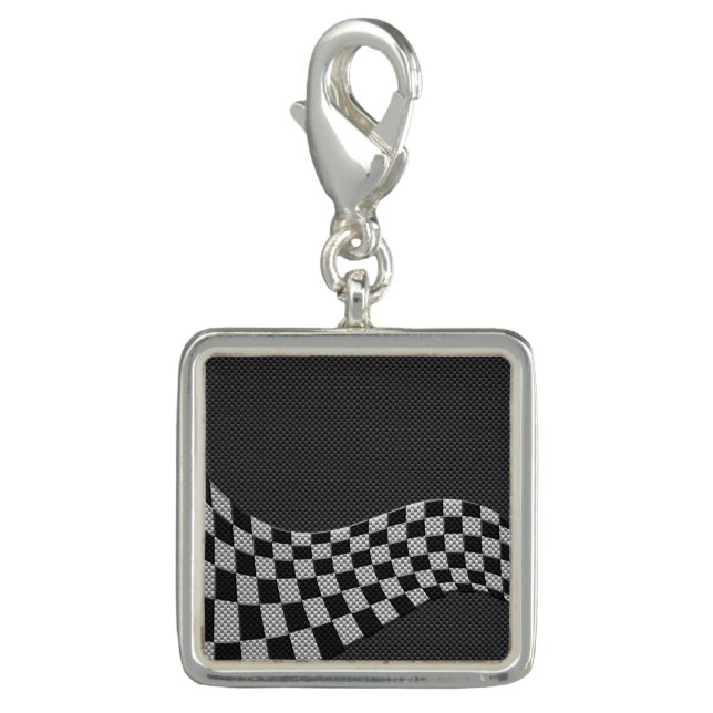 Carbon Style Racing Flag Wave Decor Charm (Front)