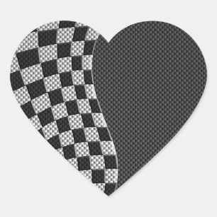 Carbon Style Racing Flag Wave Decor Heart Sticker