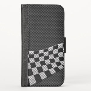 Carbon Style Racing Flag Wave Decor iPhone XS Wallet Case