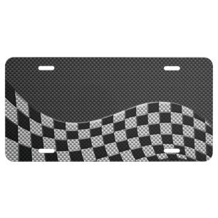 Carbon Style Racing Flag Wave Decor License Plate