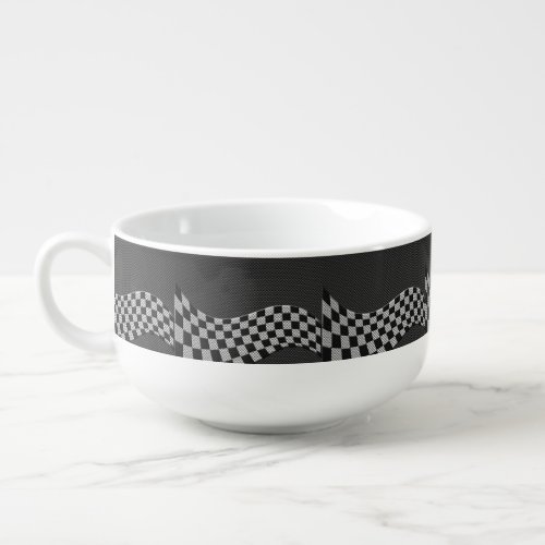 Carbon Style Racing Flag Wave Decor Soup Mug