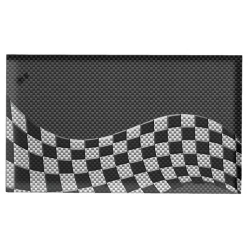 Carbon Style Racing Flag Wave Decor Table Card Holder