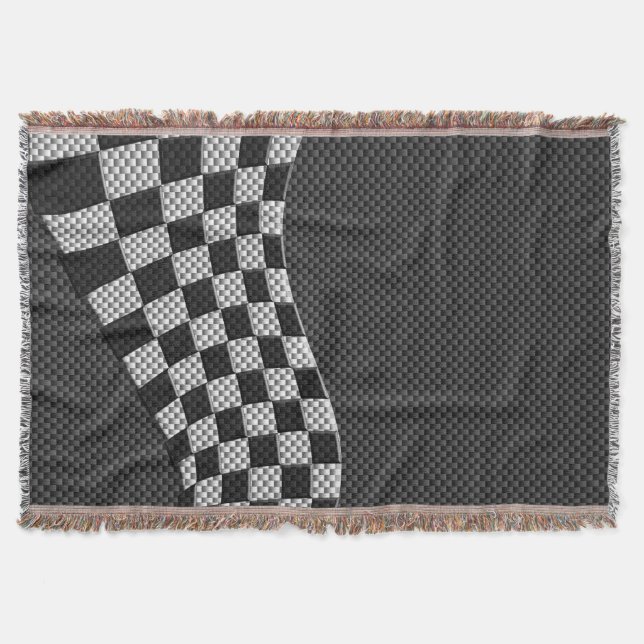 Carbon Style Racing Flag Wave Decor Throw Blanket (Front)