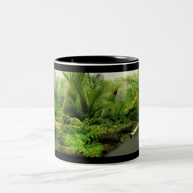 Carboniferous swamp panorama Two-Tone coffee mug (Center)
