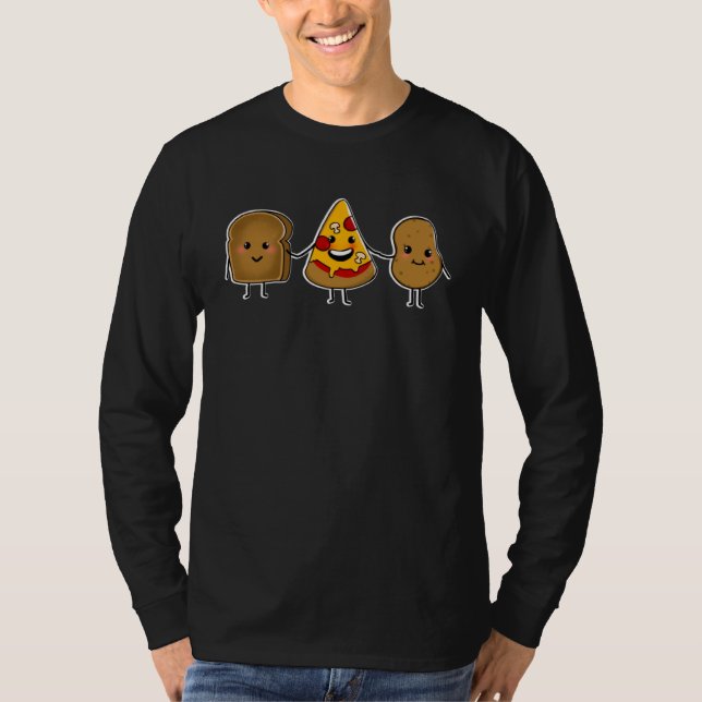 CARBS ARE FRIENDS Cute illustration toast pizza an T-Shirt (Front)
