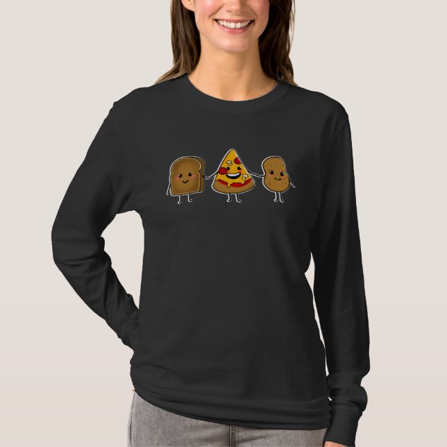 CARBS ARE FRIENDS Cute illustration toast pizza an T-Shirt (Front)