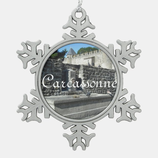 Carcassonne, France Snowflake Pewter Christmas Ornament (Front)