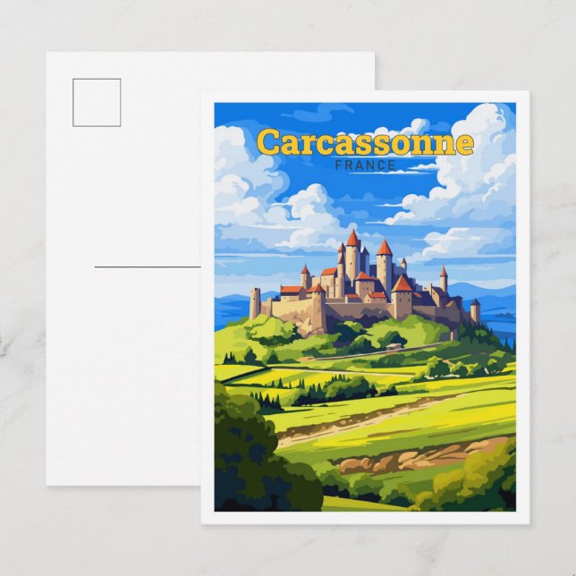 Carcassonne France Travel Vintage Illustration Postcard (Front/Back)